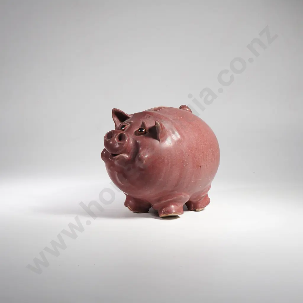Handmade Purple Stoneware Piggy Bank w Round Body & Coin Slot Image 1++