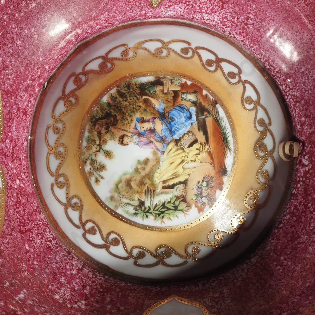 Large Porcelain Limoges Style Bowl on Oriental Timber Stand Image 1++