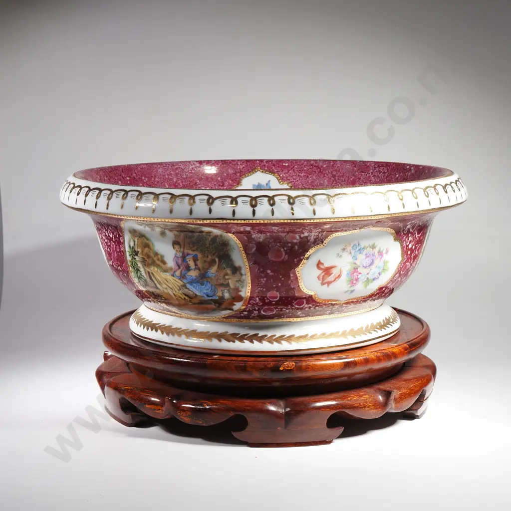 Large Porcelain Limoges Style Bowl on Oriental Timber Stand Image 1++