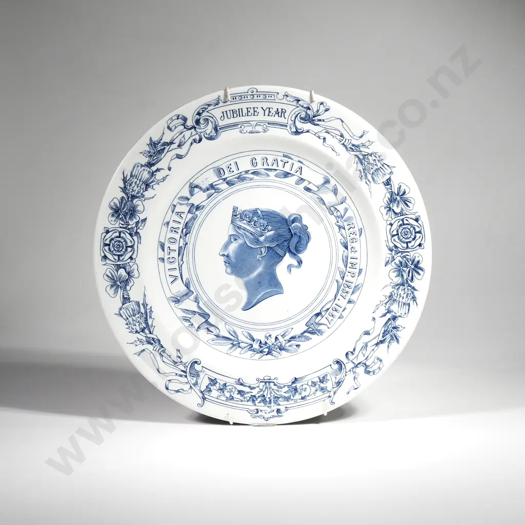 Royal Worcester Blue & White Antique China Commemorative Plate Queen Victoria Golden Jubilee Image 1++