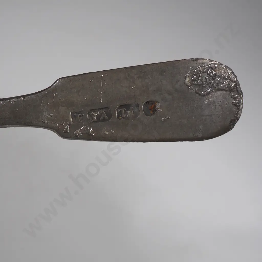 Small Pewter Ladle, Blue Glass Liner & EP Mustard Spoon Image 1++