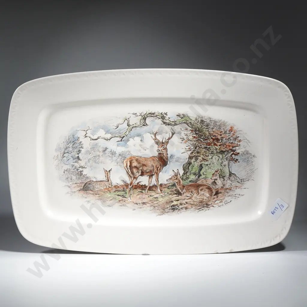 Villeroy & Boch Rectangular Ashet w Wildlife Illustration by Xavier de Poret & Three Cake Plates (One Royal Crown Derby) Image 1++