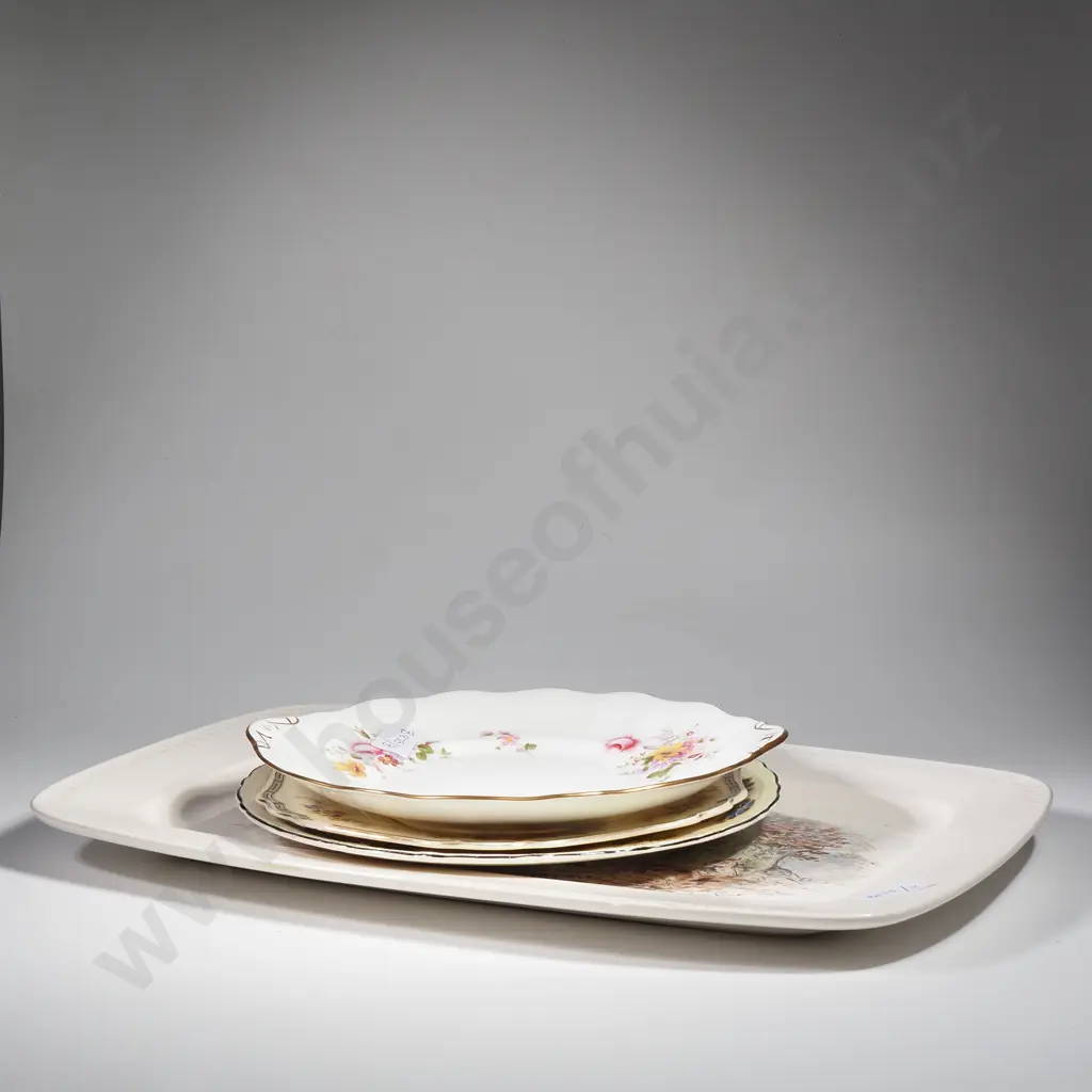 Villeroy & Boch Rectangular Ashet w Wildlife Illustration by Xavier de Poret & Three Cake Plates (One Royal Crown Derby) Image 1++