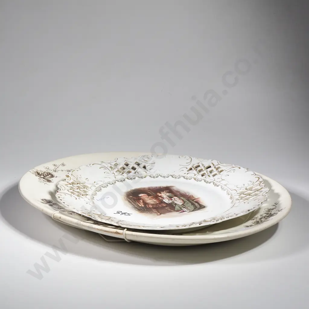 B & L Sepia Tone Ashet w Squirrel & Hazelnut Design & a Wall Plaque w a Central Panel depicting 'Falstaff & Mrs Ford' Image 1++