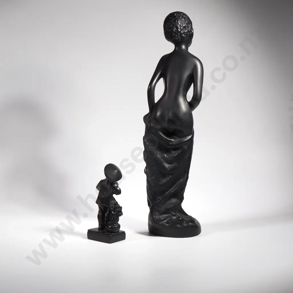 Black Chalkware Figure of a Standing Female Nude on a Rounded Base, Hgt 415mm Image 1++