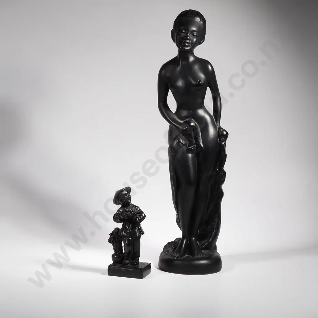 Black Chalkware Figure of a Standing Female Nude on a Rounded Base, Hgt 415mm Image 1++