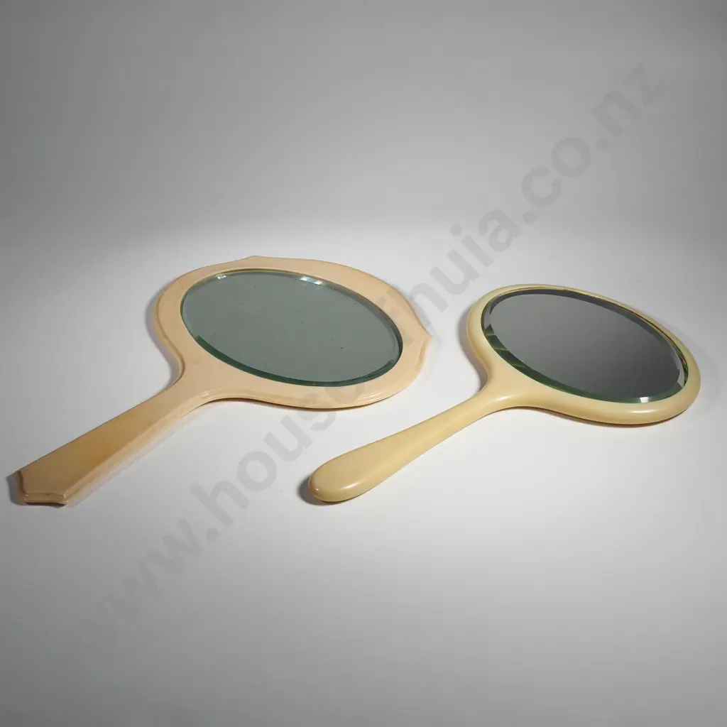2 x Art Deco Ivorine (Celluloid) Hand Mirrors Image 1++