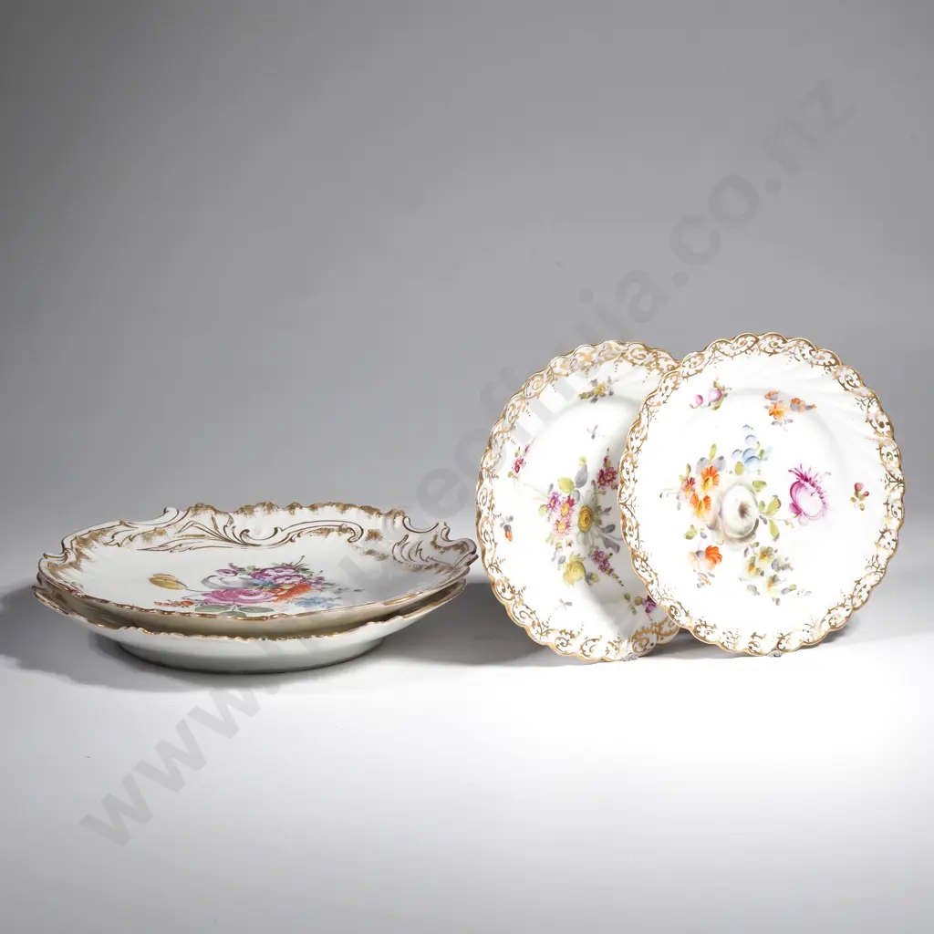 Four Dresden Hand Painted Floral Plates Image 1++