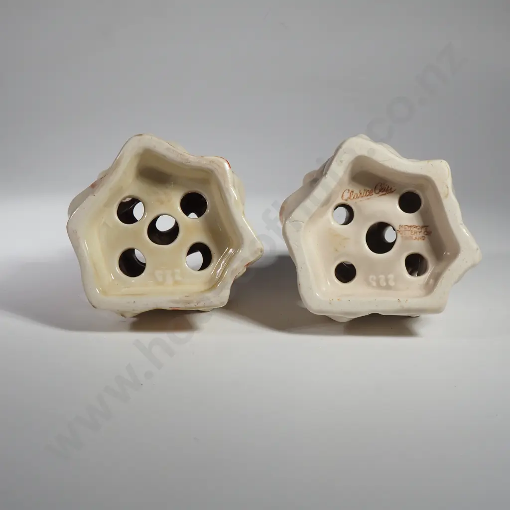 Pair of Clarice Cliff Ceramic Flower Frogs Image 1++
