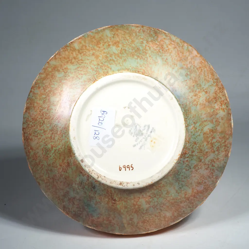 Burleigh Ware 1950s Pottery Vase in the Cotswold Pattern w Stylised Hand Painted Foliage & Textured Sponge Matte Ground Image 1++