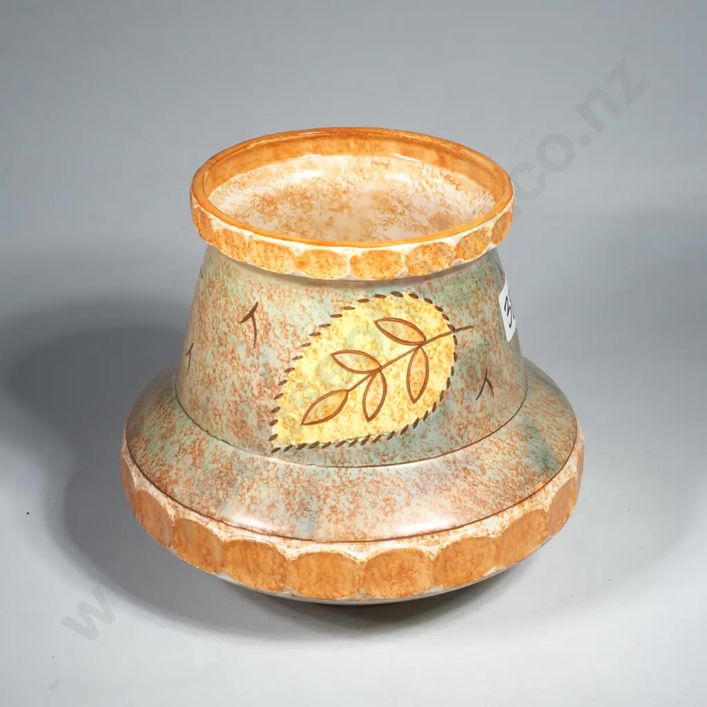 Burleigh Ware 1950s Pottery Vase in the Cotswold Pattern w Stylised Hand Painted Foliage & Textured Sponge Matte Ground Image 1++