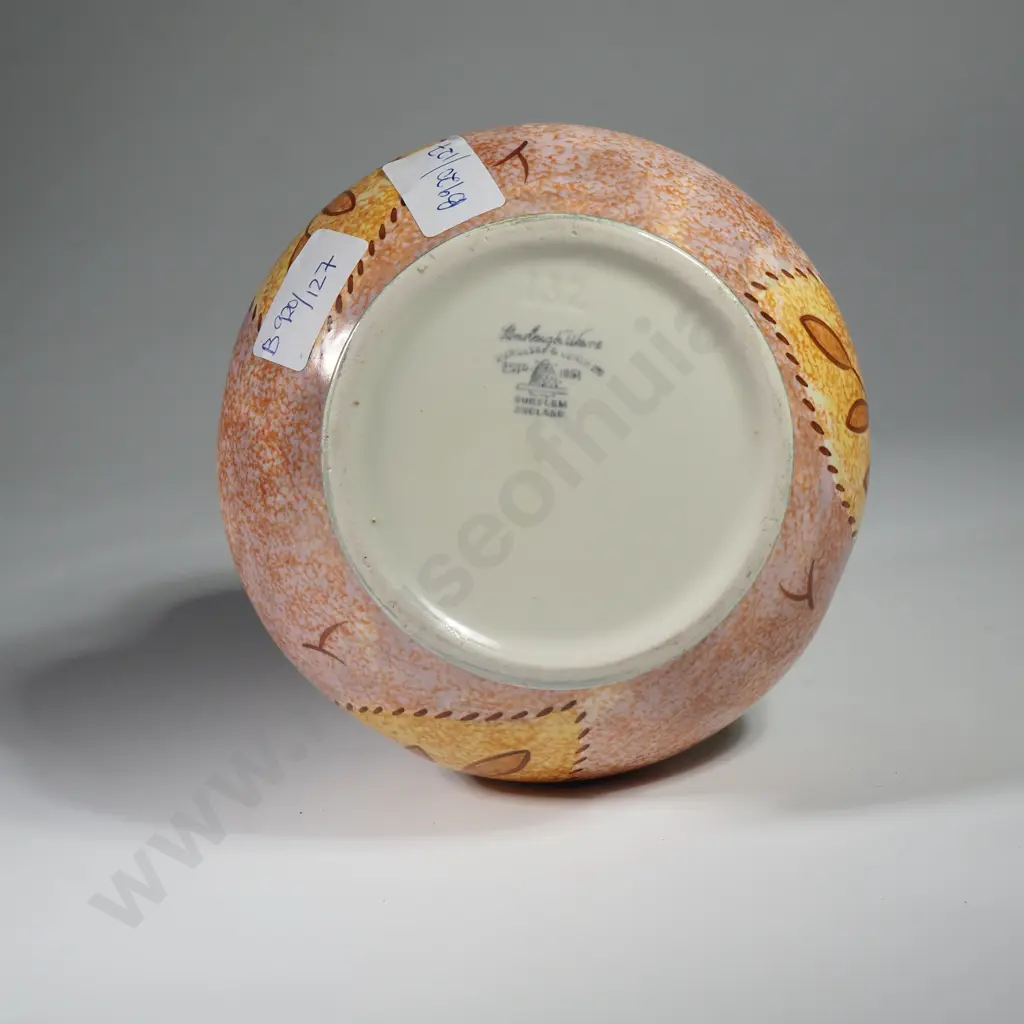 Burleigh Ware 1950s Pottery Vase in the Cotswold Pattern w Stylised Hand Painted Foliage & Textured Sponge Matte Ground Image 1++