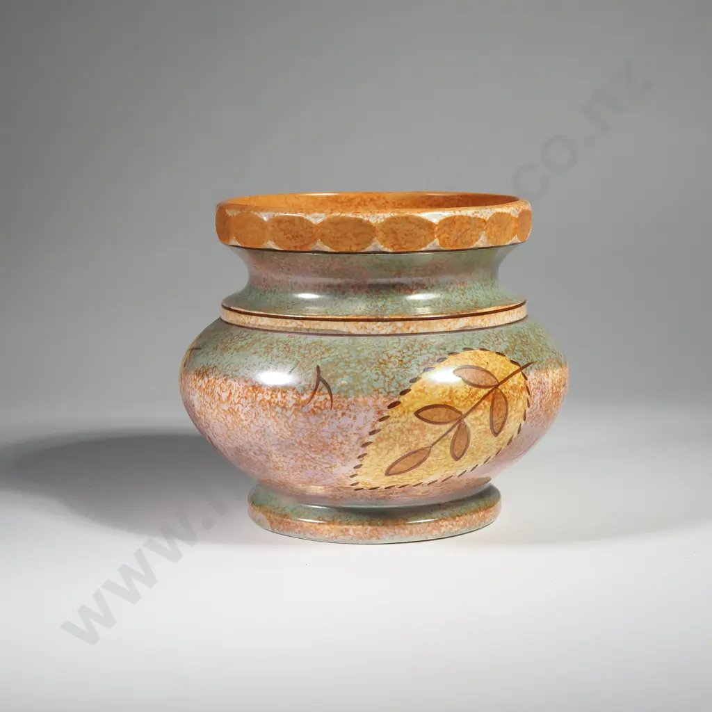 Burleigh Ware 1950s Pottery Vase in the Cotswold Pattern w Stylised Hand Painted Foliage & Textured Sponge Matte Ground Image 1++
