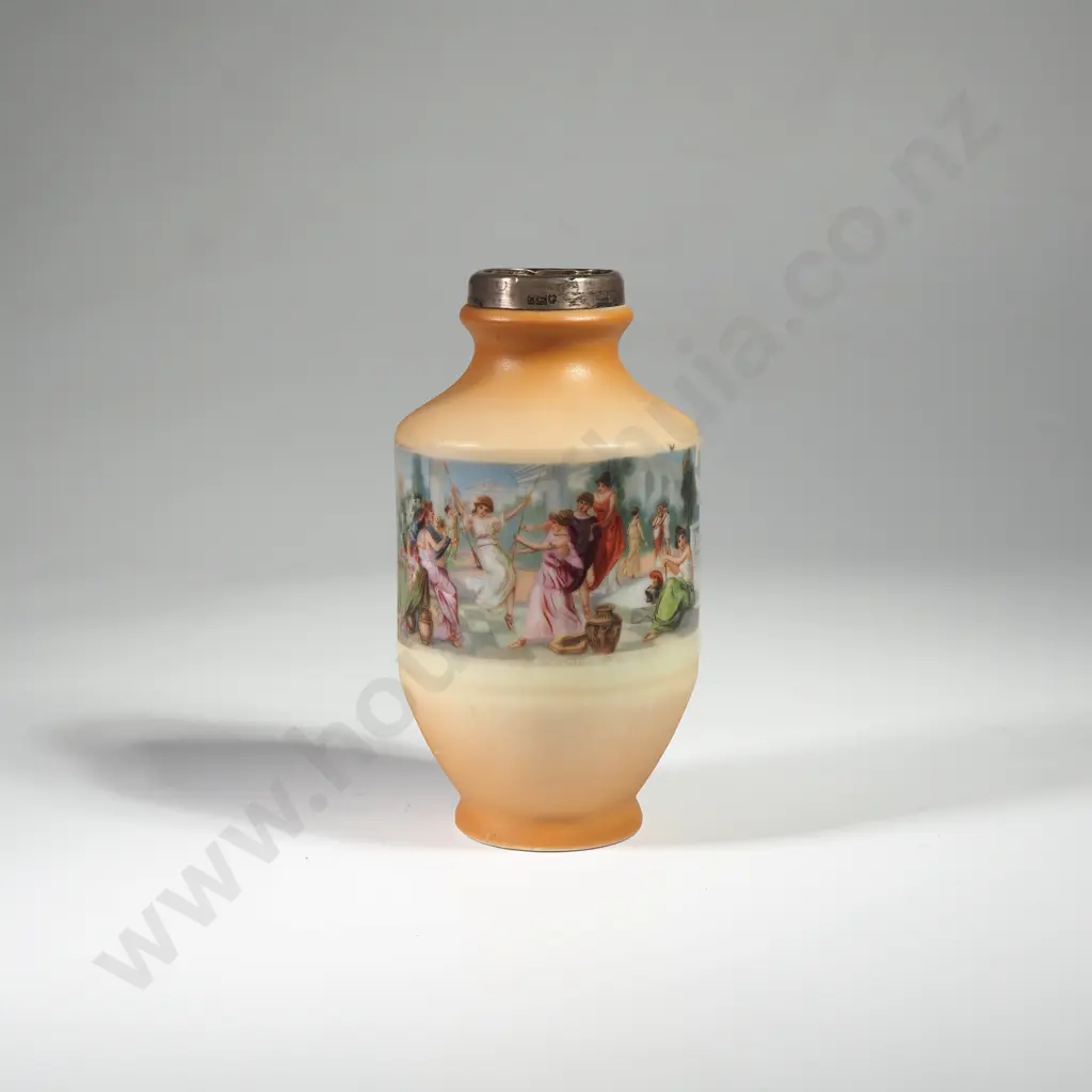 Decorative Continental Porcelain Vase w Sterling Silver Top Image 1++