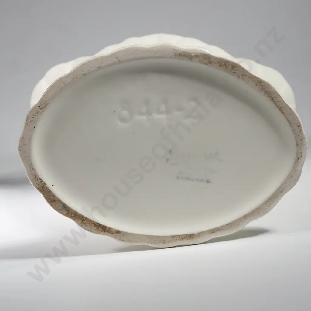 Vintage Beswick Cream Ceramic Fan Shaped Vase w Embossed Leaf Decoration & White Pottery Bubble Strip Vase Image 1++