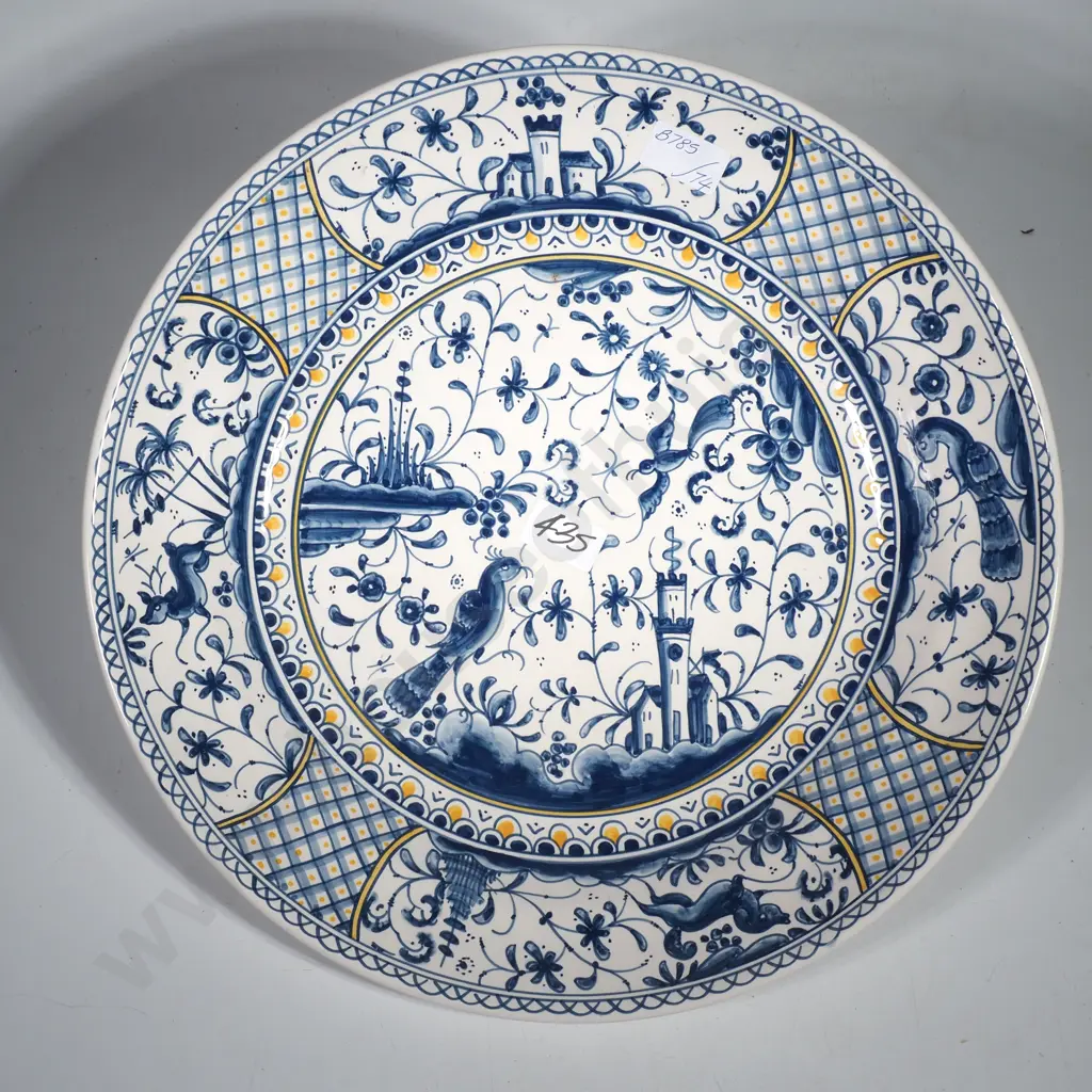 Portuguese Pottery Large Charger / Bowl w Delft Style Decoration Image 1++