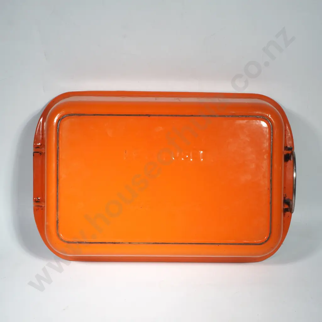 Vintage French Cast Iron Le Creuset Orange Roasting Pan - Missing one Handle Image 1++