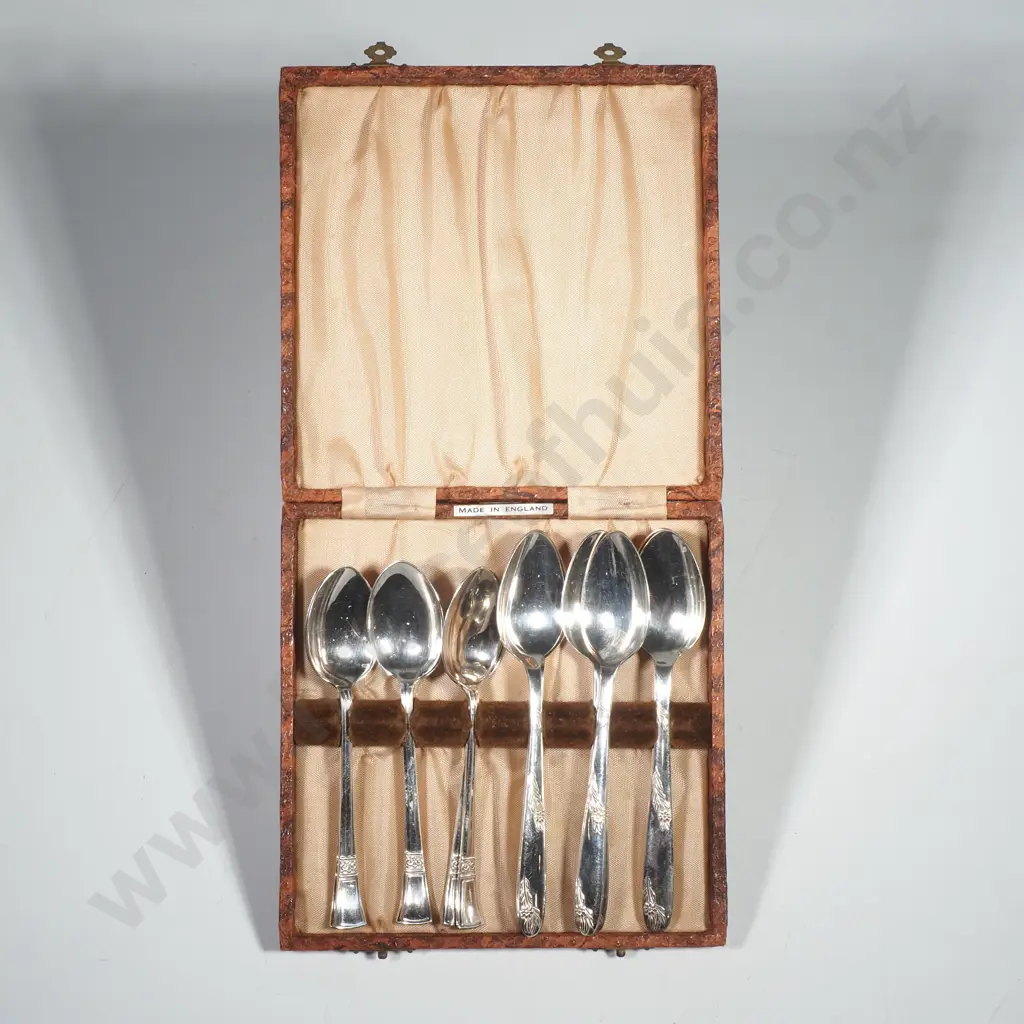 2 x Sets of Six English S/Plate Teaspoons w Case for 1 Set Image 1++