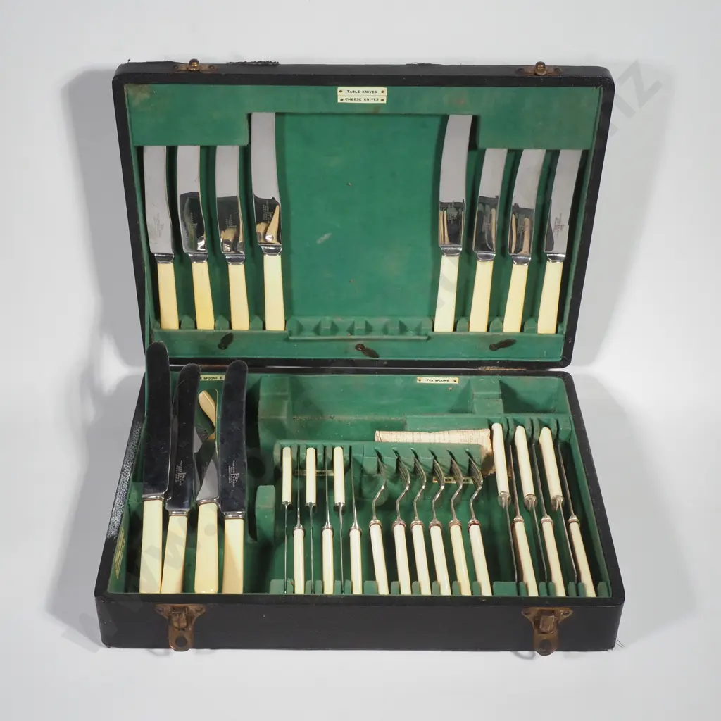 Antique Walker & Hall Bone Handled Part Cutlery Set - Cased Image 1++