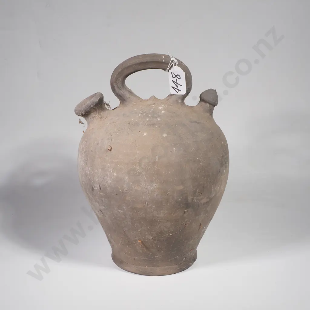 Vintage Spanish Blackened Earthenware Botijo Vessel Image 1++