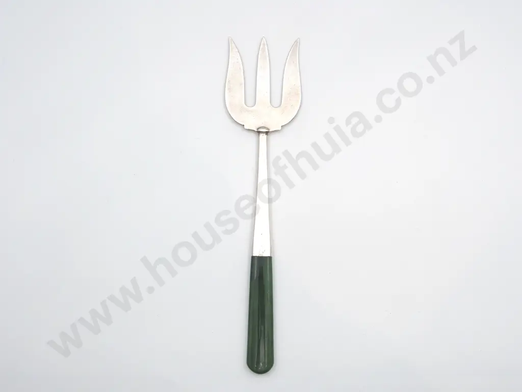 Greenstone & Hallmarked Sterling Silver Toast Fork "Tangaroa's Trident (for Toast)" Image 1++