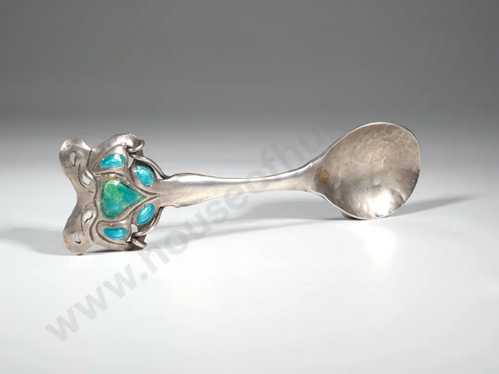 Exceptional Sterling Silver Enamelled Reuben Watts Arts & Crafts Spoon Image 1++