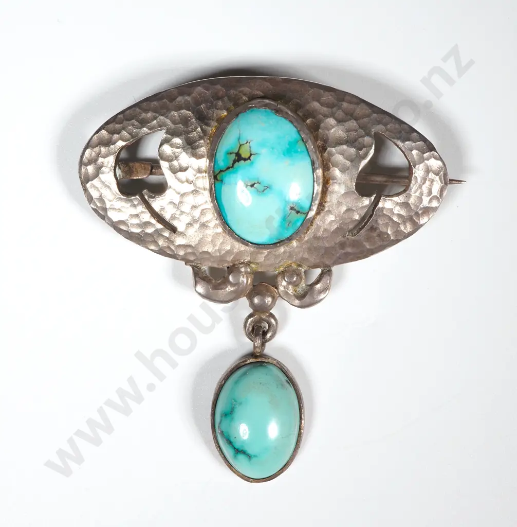 Sterling Silver & Turquoise Reuben Watts Brooch Image 1++