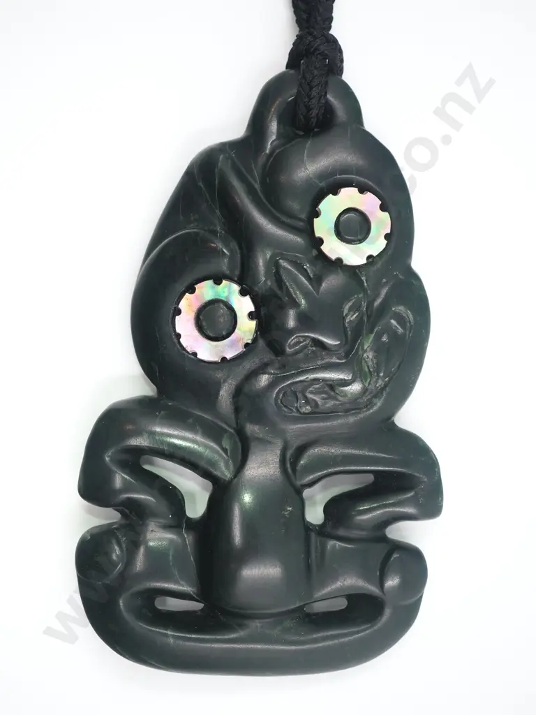 Dark Kawakawa Pounamu Hei Tiki Image 1++