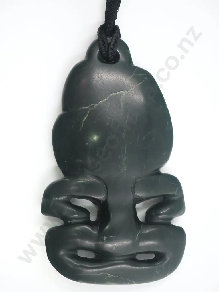 Dark Kawakawa Pounamu Hei Tiki Image 1++