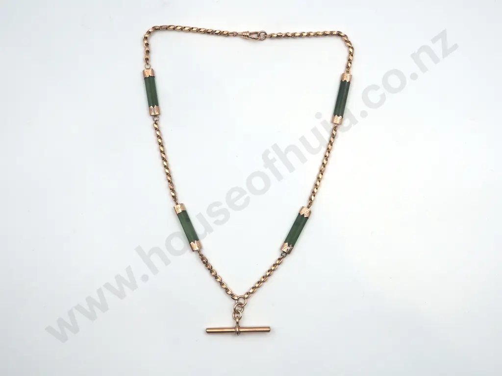 Fob Chain in Transluscent Greenstone & 9ct Gold. Image 1++