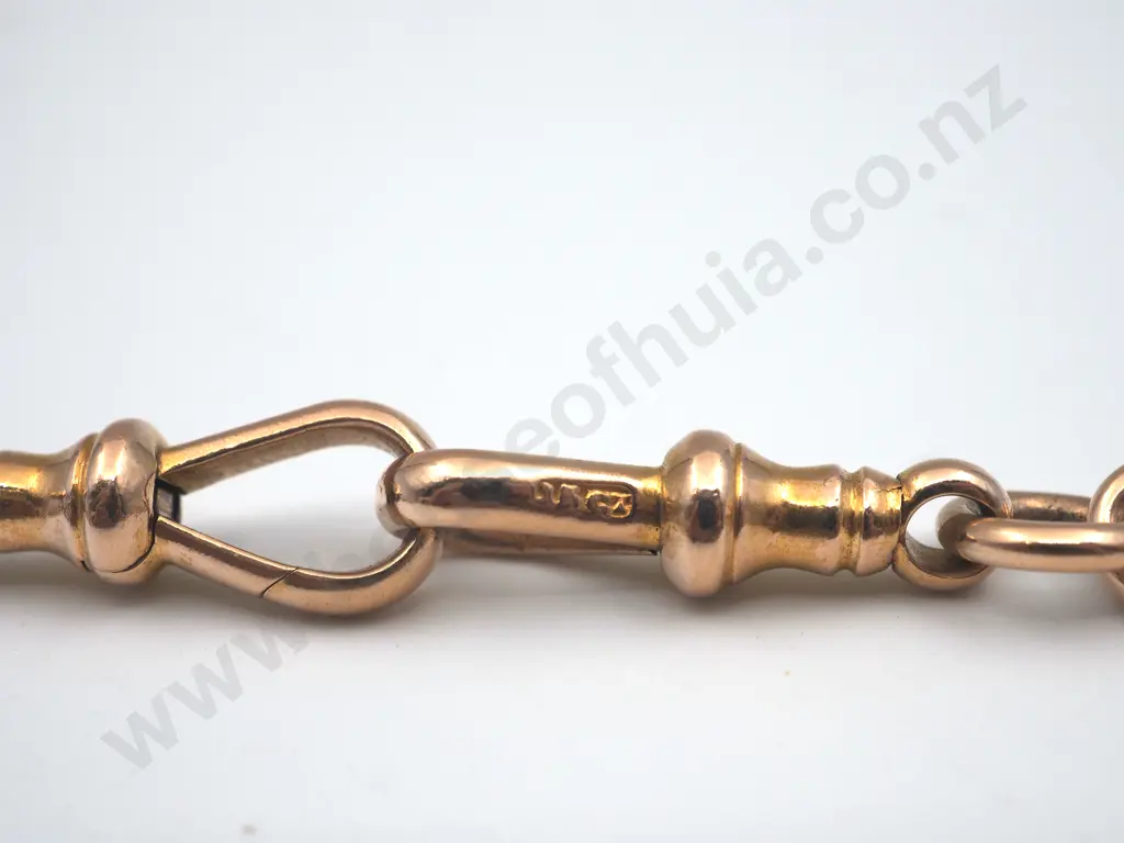 A Noteworthy New Zealand Antique Hand Made 15ct Gold Fob Chain w Large NZ Gold Bearing Quartz Pendant Image 1++