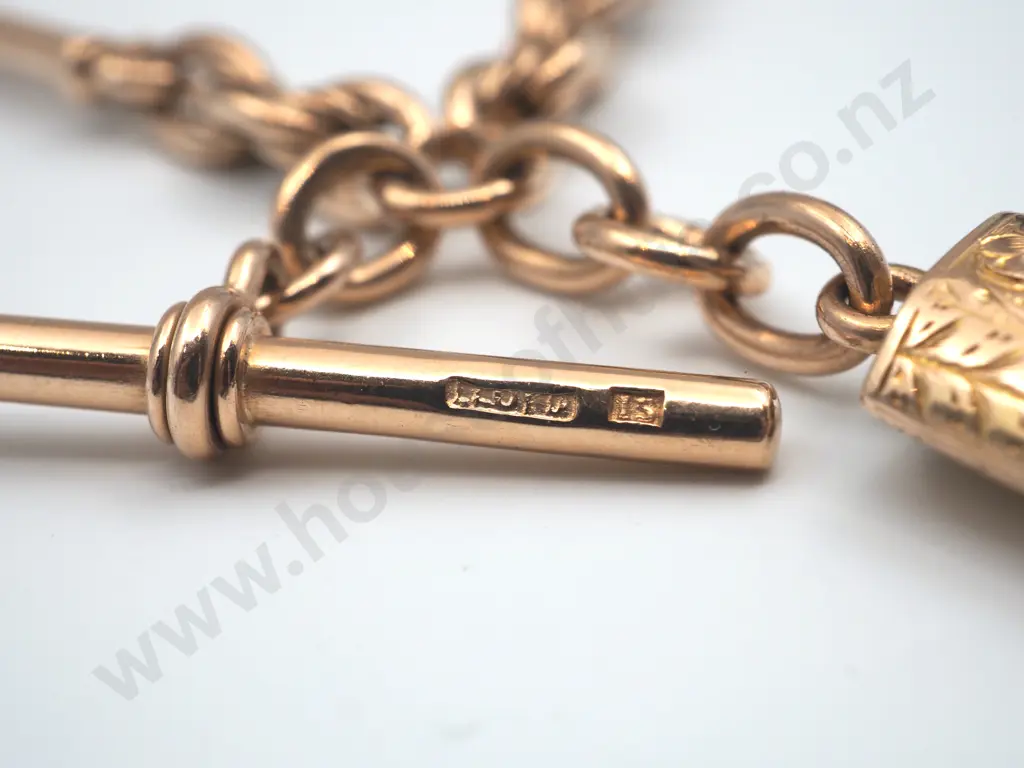 A Noteworthy New Zealand Antique Hand Made 15ct Gold Fob Chain w Large NZ Gold Bearing Quartz Pendant Image 1++