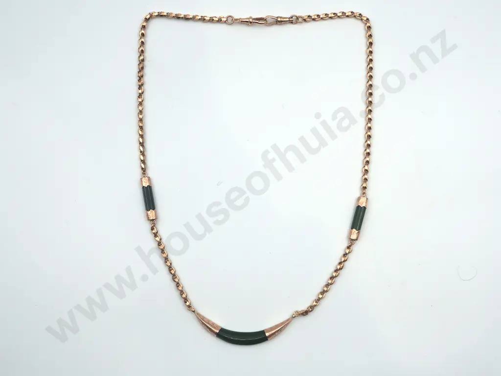 Colonial Fancy Link 9ct & Greenstone Necklace Image 1++