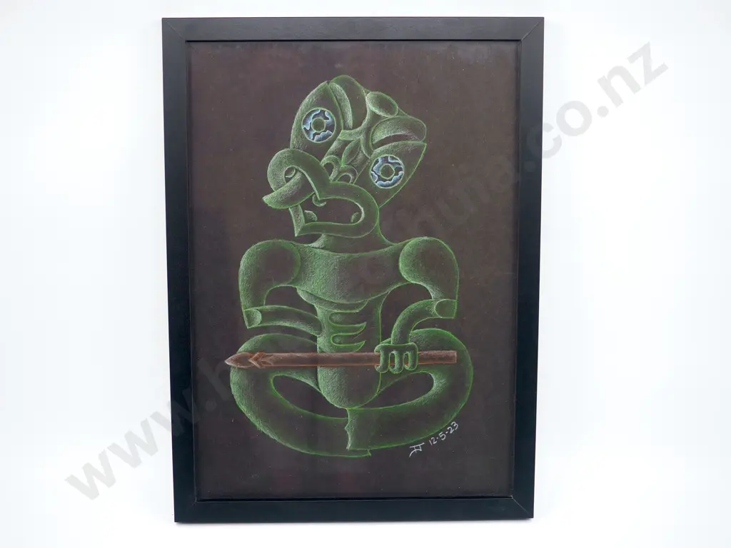 Two Tiki Drawings in Pastel by Artist & Carver Tahu Jacob Jacomb Image 1++