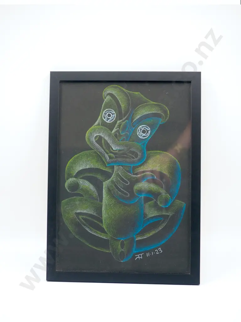 Two Tiki Drawings in Pastel by Artist & Carver Tahu Jacob Jacomb Image 1++