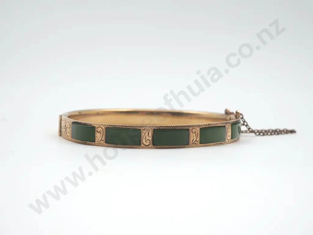 Greenstone 9ct Gold Hinged Bangle Image 1++
