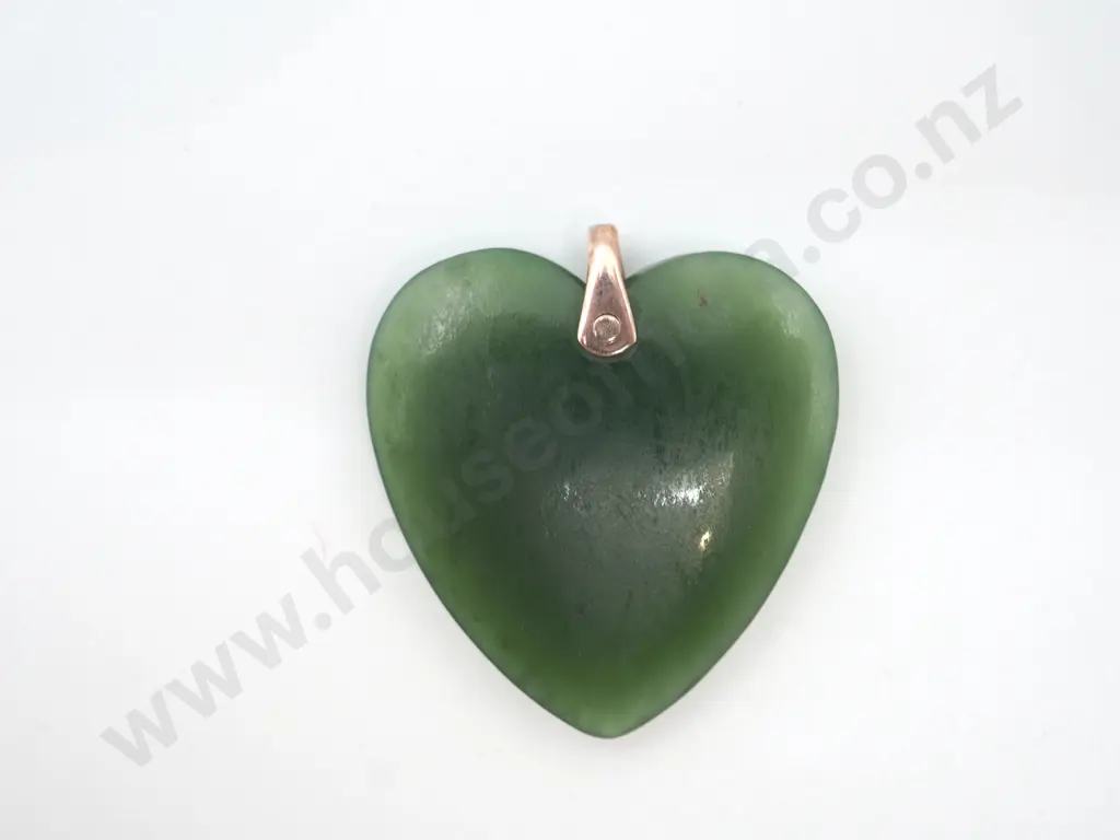 Antique Greenstone Heart Pendant w 9ct Gold Bail Image 1++