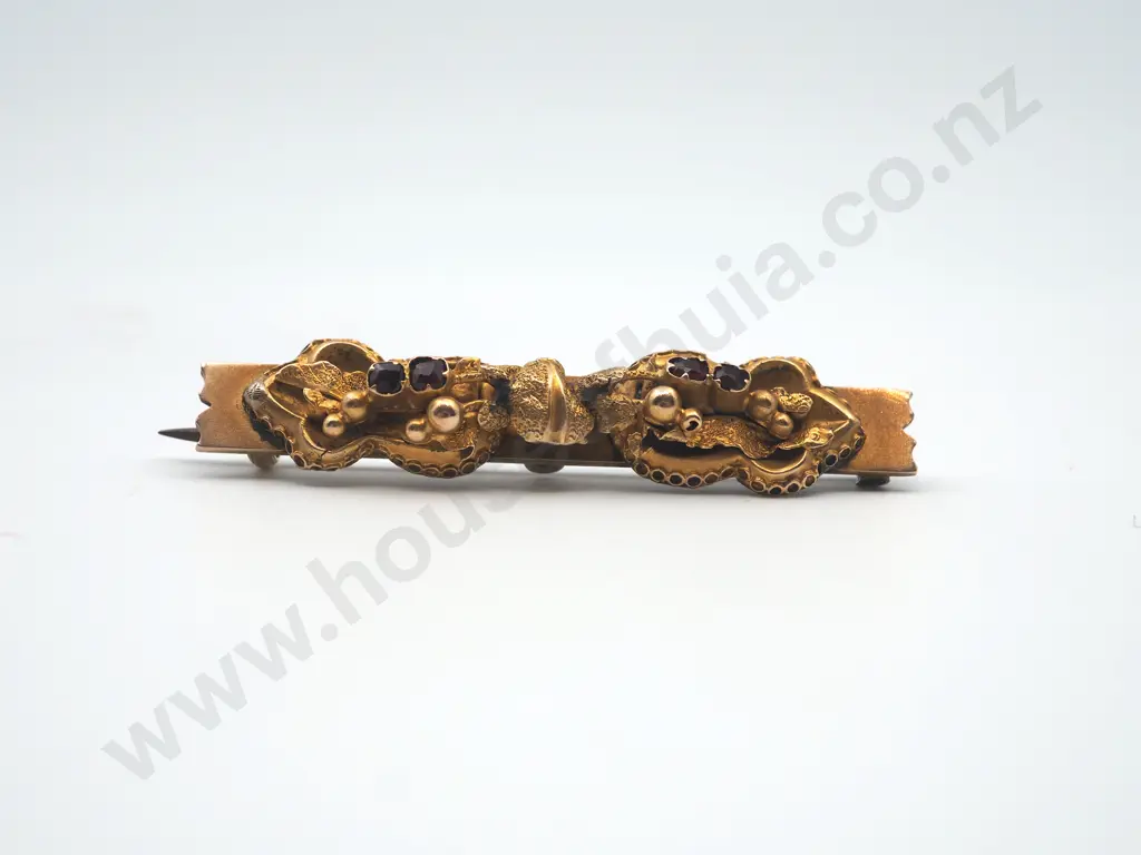 Colonial Gold Miners Brooch w Garnets Image 1++