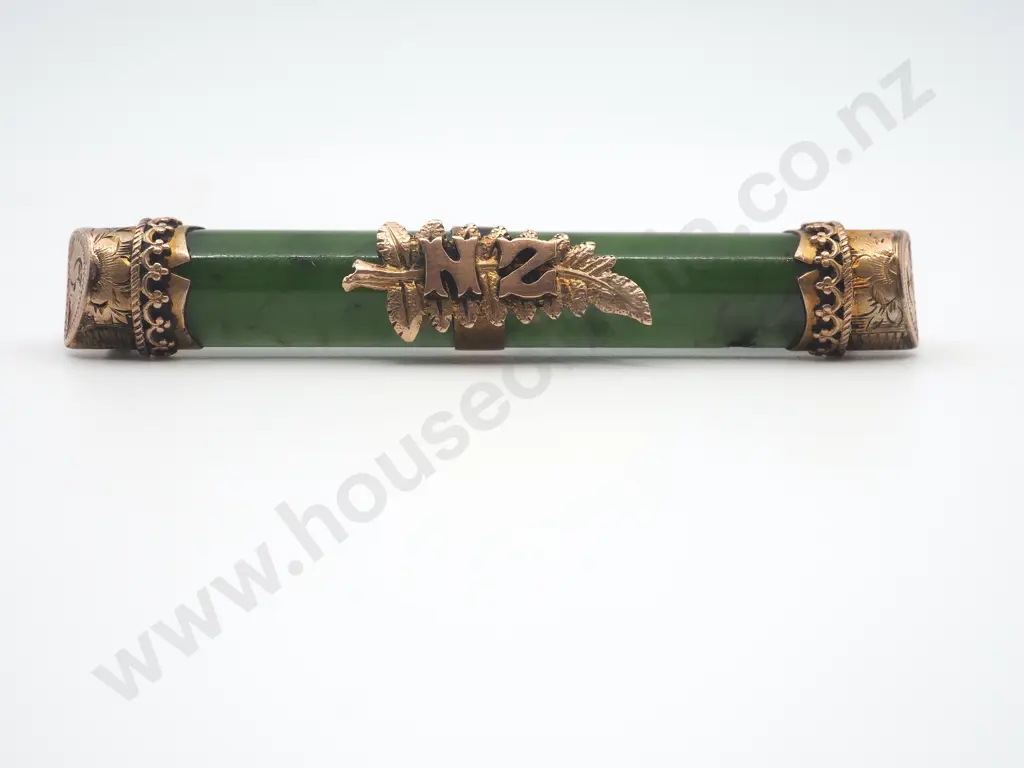 Colonial "NZ" Greenstone Bar Brooch Image 1++