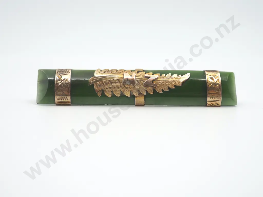 Colonial Greenstone "NZ" Bar Brooch Image 1++