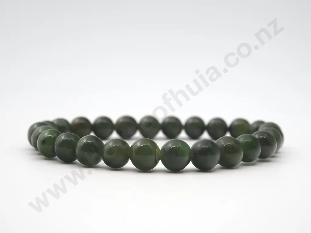 Rounded Greenstone Bead Bracelet Image 1++