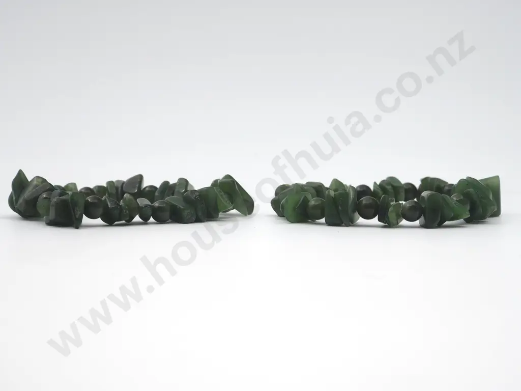 Pair of Natural Off Cut Greenstone Bead Bracelets Image 1++