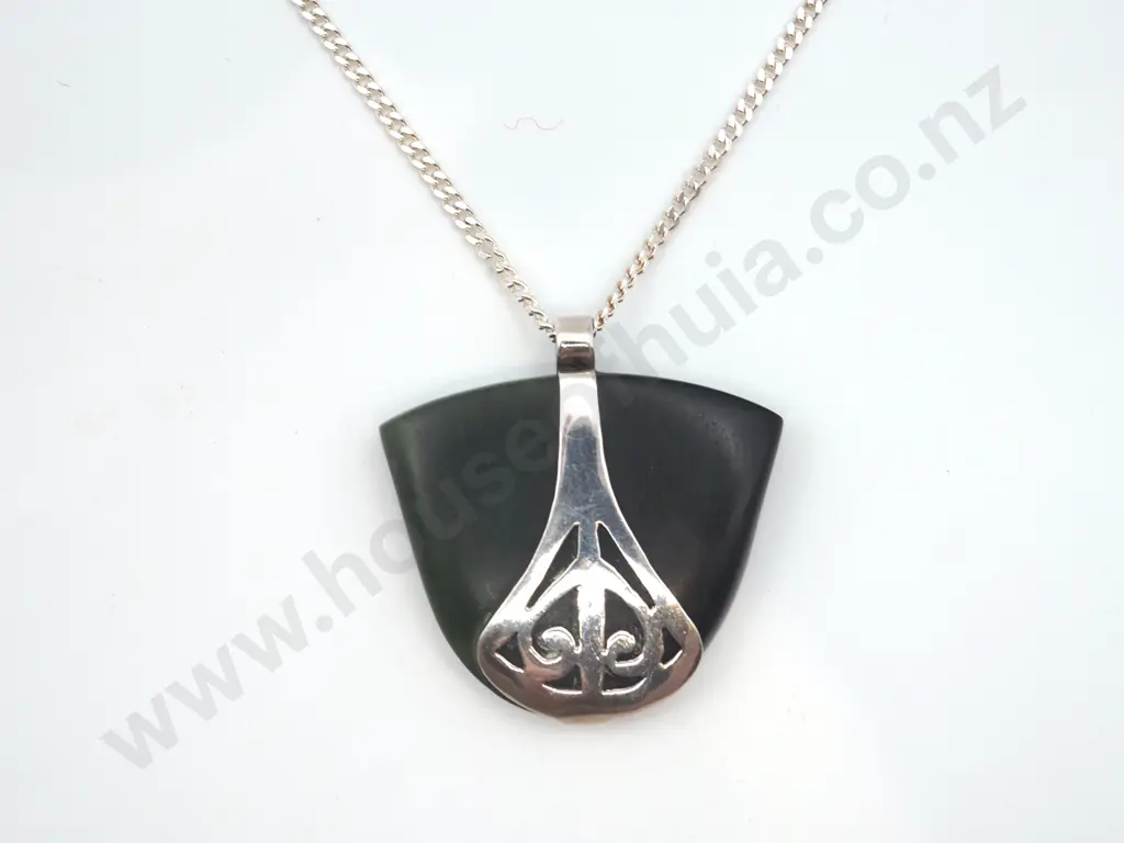 Greenstone & Obsidian Necklace on Sterling Silver Image 1++
