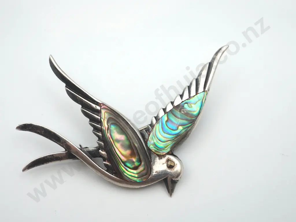 Paua Shell & Sterling Silver Bird Brooch Image 1++