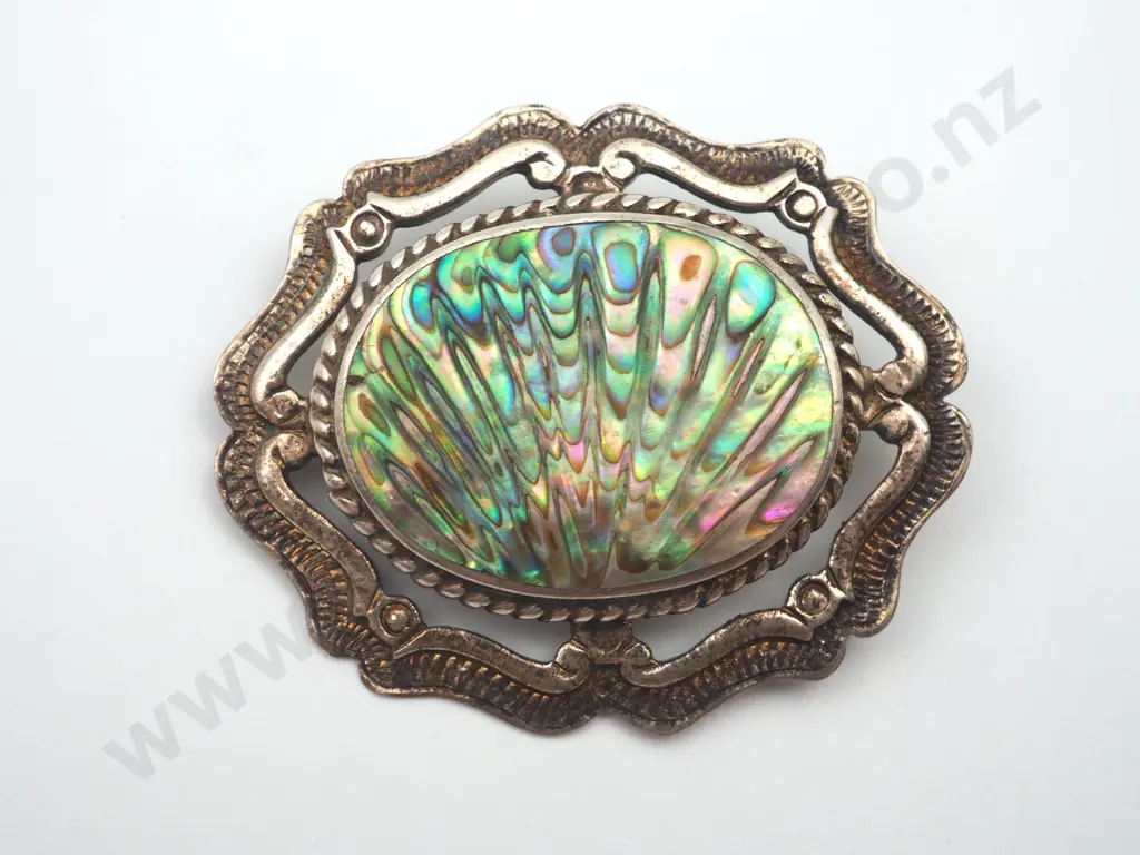 Paua Shell & Sterling Silver Brooch Image 1++