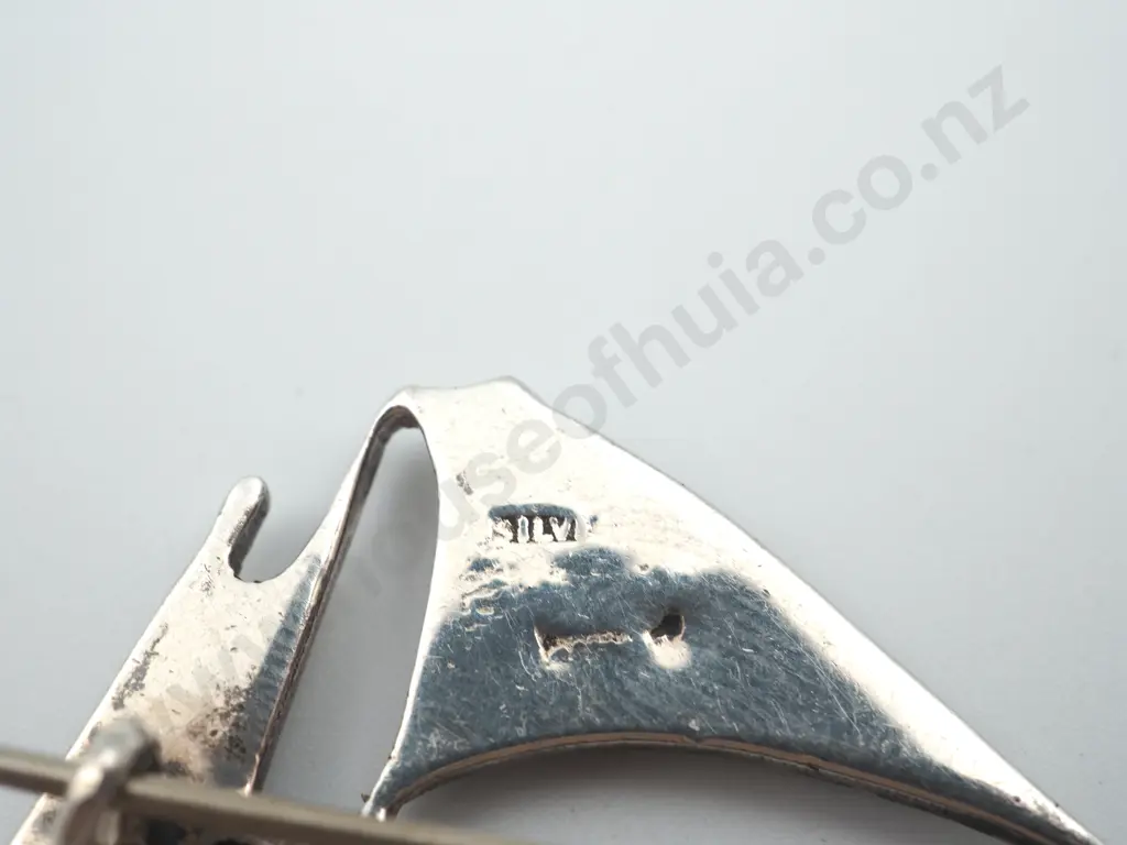 Vintage Paua Shell & Sterling Silver Yacht Brooch Image 1++