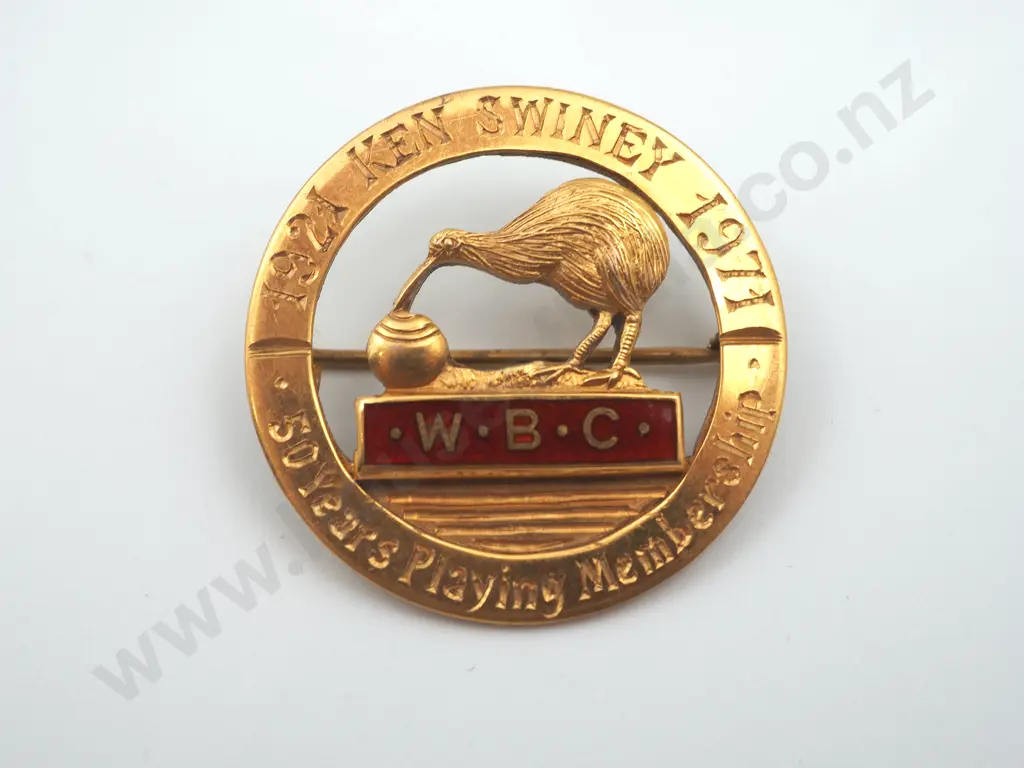 Vintage 9ct gold 9.21 Grams and enamel Wellington Bowling Club badge Image 1++
