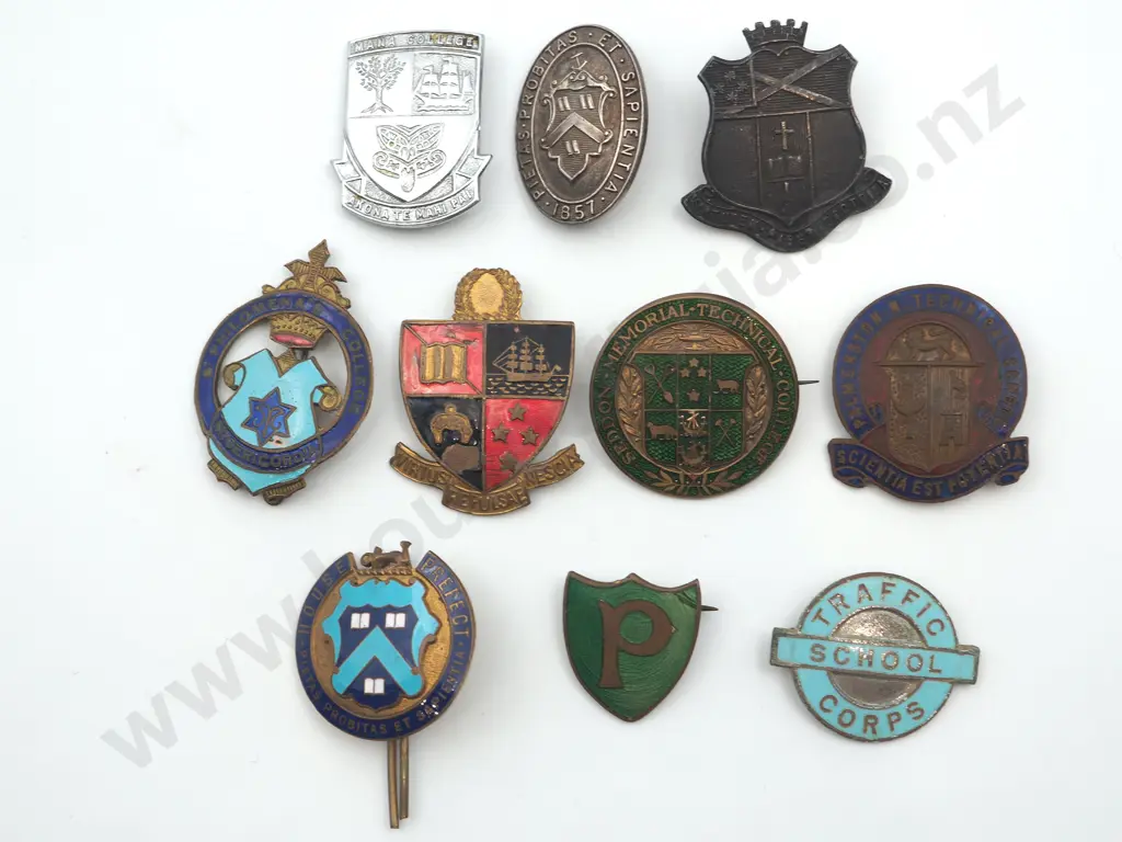 10 x different vintage New Zealand metal school badges Image 1++