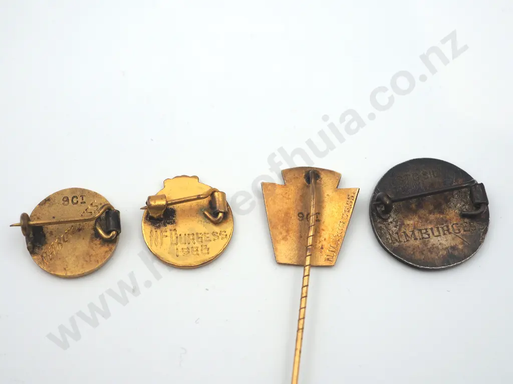 3 x badges and one 9ct pin to “N. M. BURGESS” Image 1++