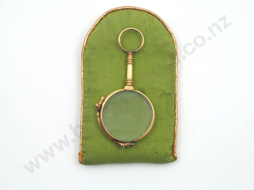 Antique Rolled Gold Lorgnette w Soft Green Pouch Image 1++